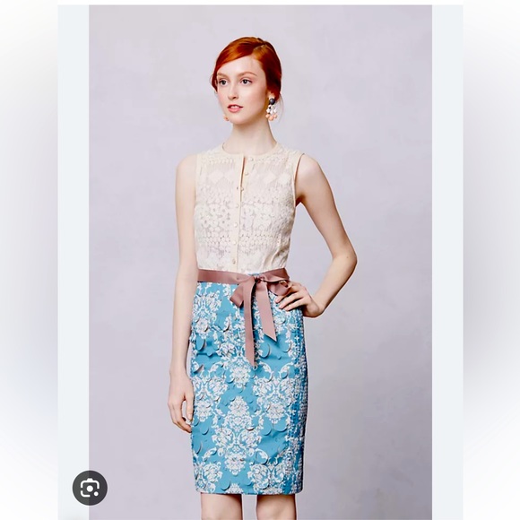 ANTHROPOLOGIE BYRON LARS BEGUILLE FLEUR DE LYS LASERCUT SHEATH DRESS LACE 12